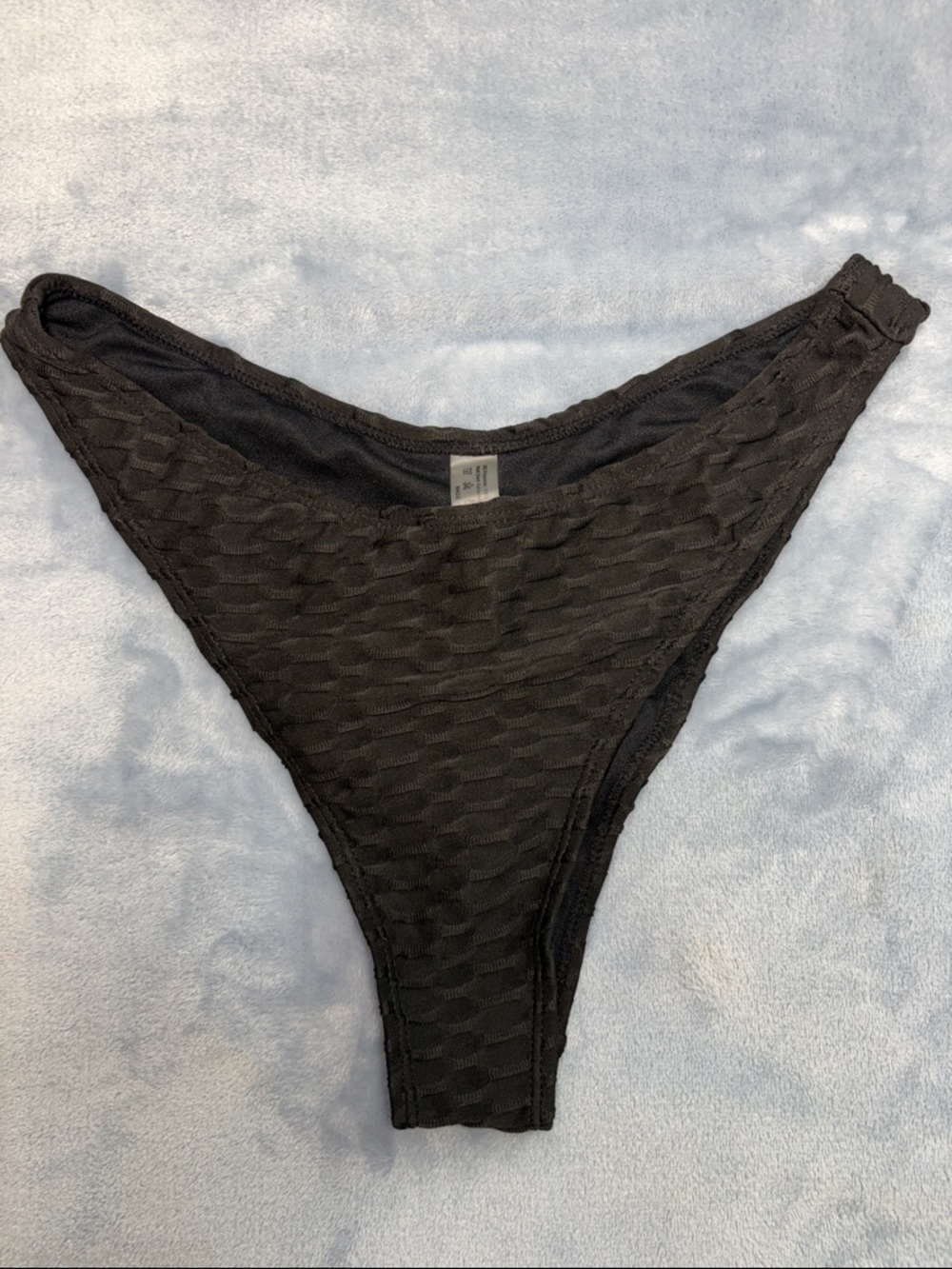Black Textured High-Cut Cheeky Bikini Bottom